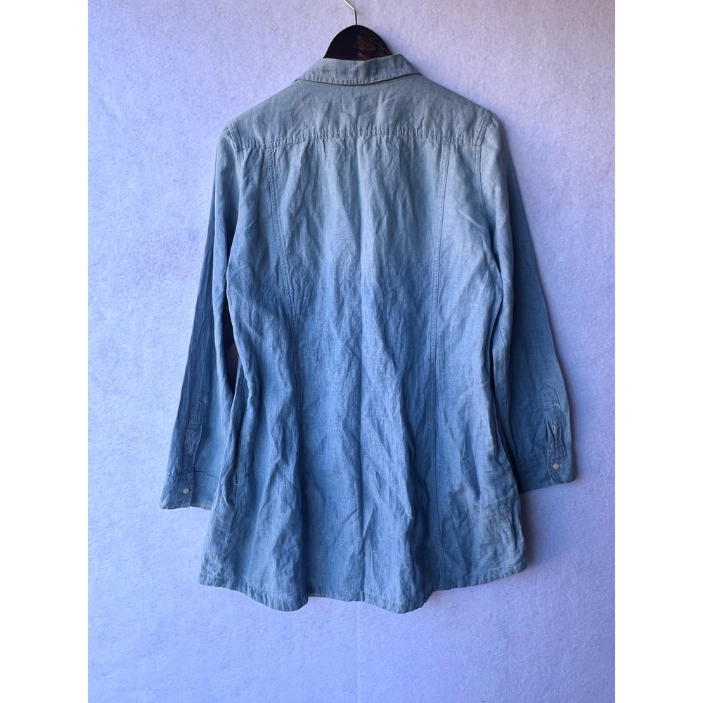 Denim & Supply Ralph Lauren Cotton Linen Pintuck Tunic Shirt Light Wash Large - Picture 3 of 5
